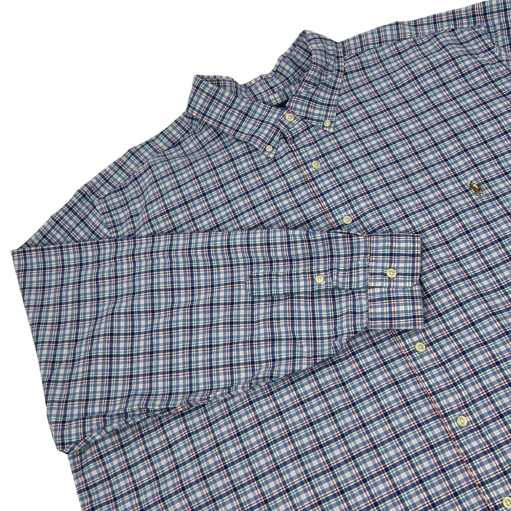 Ralph Lauren Shirt Men's 3XB White Blue Red Plaid Button Down Long Sleeve Preppy